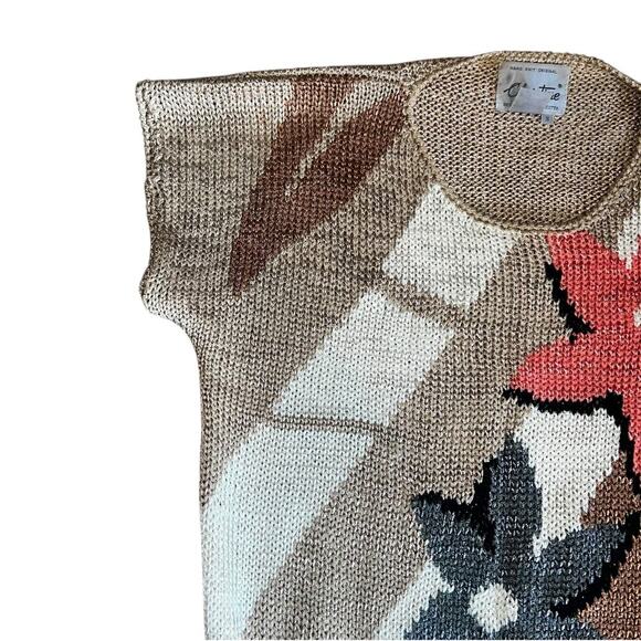 Vintage 80’s Cap Sleeve Hand Knit Sweater with Floral Design by Christine SM - Picture 4 of 10